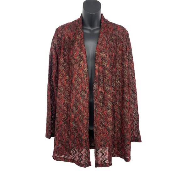Susan Graver Womens Open Front Cardigan Jacket Medium Zigzag Red Black NWT New - Picture 2 of 8